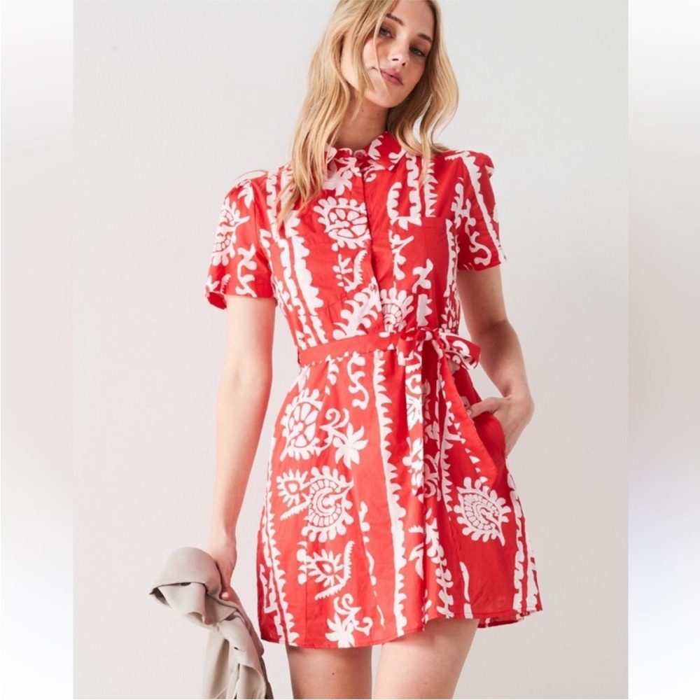 Mango Red and White Patterned Mini Dress‼️Must GO ASAP‼️